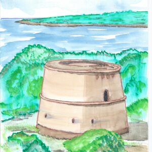 Acuarela del baluarte de la playa de Formentera