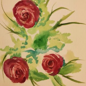 Acuarela con ramo de tres rosas rojas