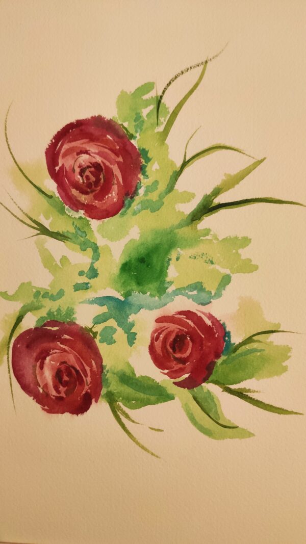 Acuarela con ramo de tres rosas rojas