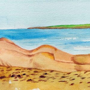 Acuarela con Desnudo en la playa de Formentera