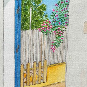 Acuarela con portal típico de las casas de Formentera